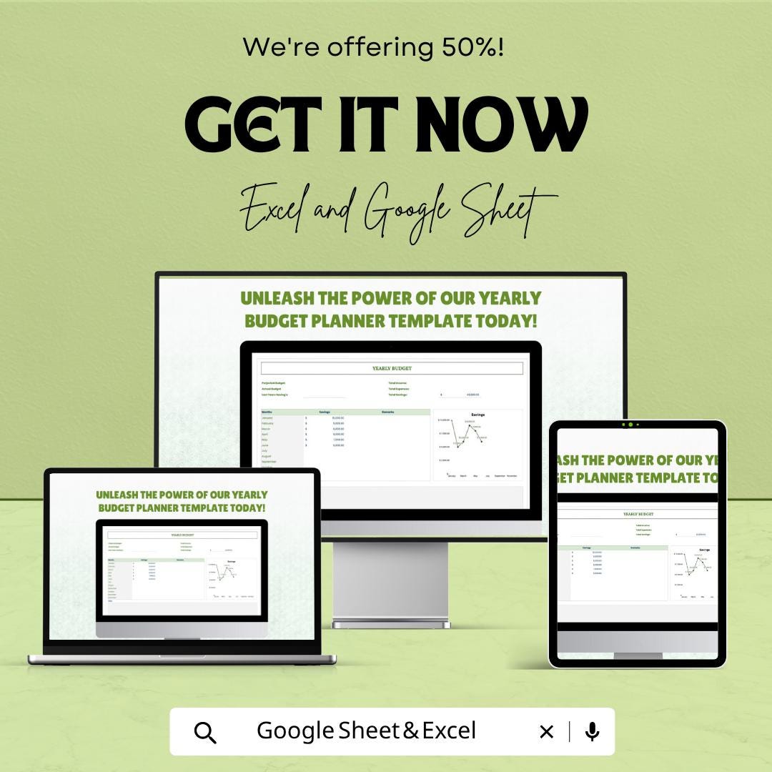 Yearly Budget Planner Template Excel Google Sheets | Annual Budget Spreadsheet | Personal Finance Tracker | Household Budget Planner |