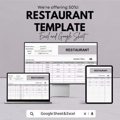Restaurant Table Management Template | Reservation & Seating Planner | Waitlist Tracker | Restaurant Organizer Sheet