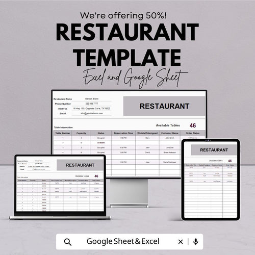 Restaurant Table Management Template | Reservation & Seating Planner | Waitlist Tracker | Restaurant Organizer Sheet