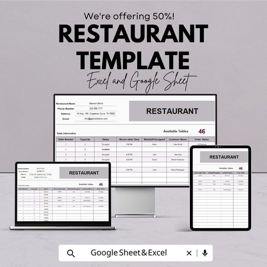 Restaurant Table Management Template | Reservation & Seating Planner | Waitlist Tracker | Restaurant Organizer Sheet