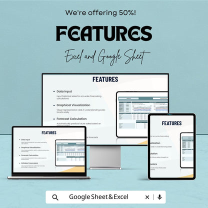 Basic Sales Forecast Template | Excel and Google Sheets | Sales Projection Spreadsheet | Revenue Forecast Planner | Sales Trend Tracker |