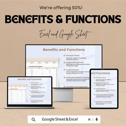 Online Banking Check Register Template | Digital Checkbook Register | Transaction Tracker | Expense Log