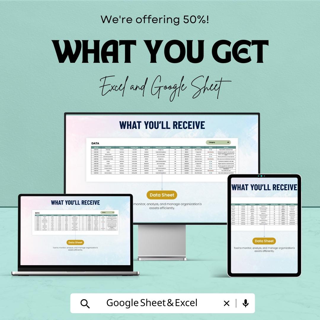 Accounting Asset Management Dashboard Template | Asset Tracking Dashboard | Depreciation & Inventory Tracker