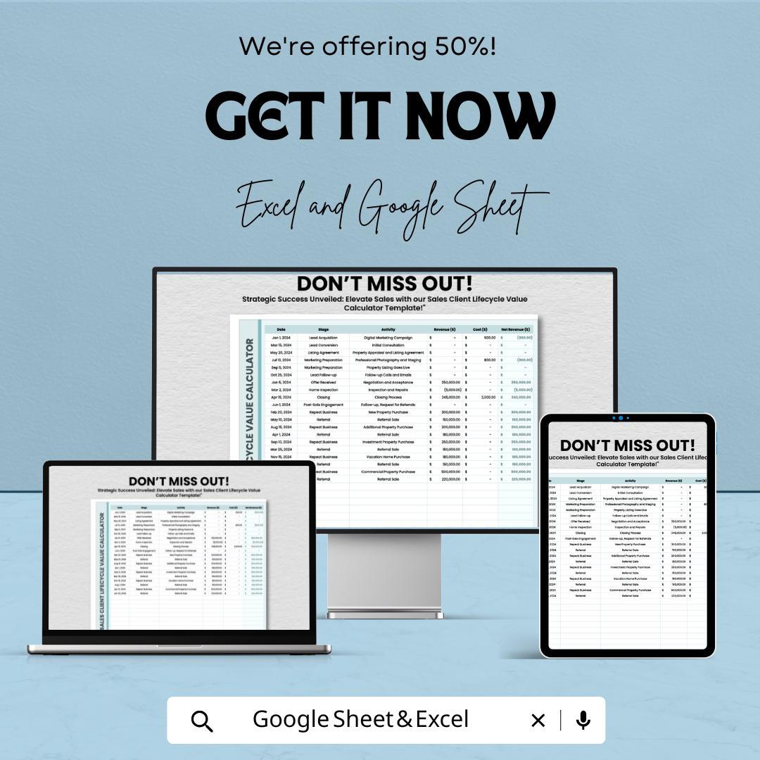 Sales Client Lifecycle Value Calculator Template | Excel & Google Sheets | Customer Lifetime Value Spreadsheet | CLV Tracker