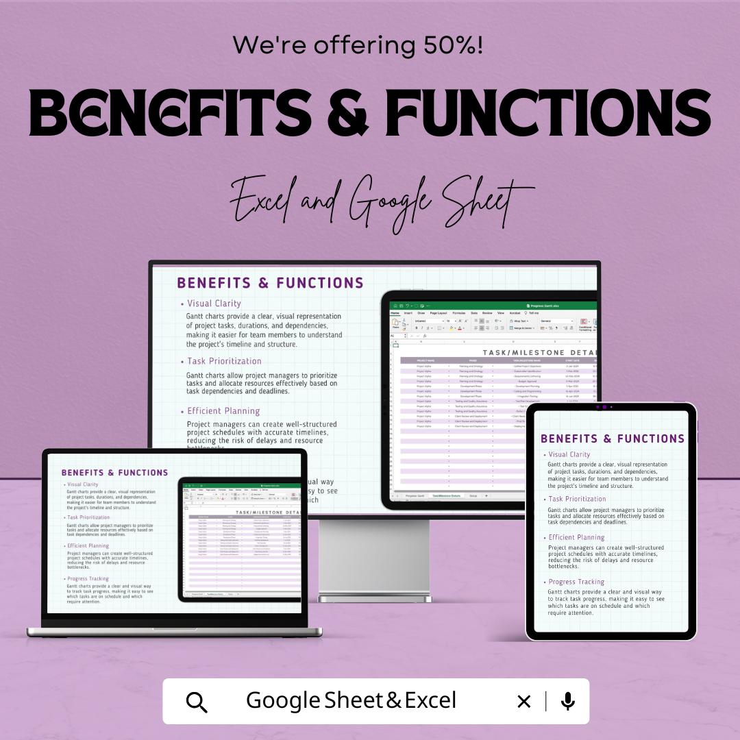 Progress Gantt Chart Template | Project Management Progress Tracker | Task Scheduling and Milestones Tracker | Team Collaboration Tool