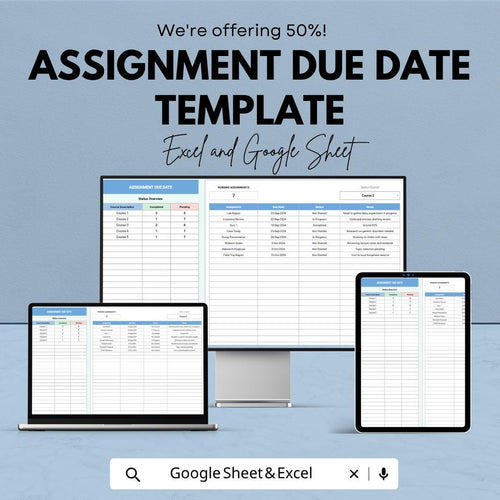 Assignment Due Date Template | Student Planner Spreadsheet | Homework Tracker | Excel & Google Sheets | Assignment Tracker Dashboard