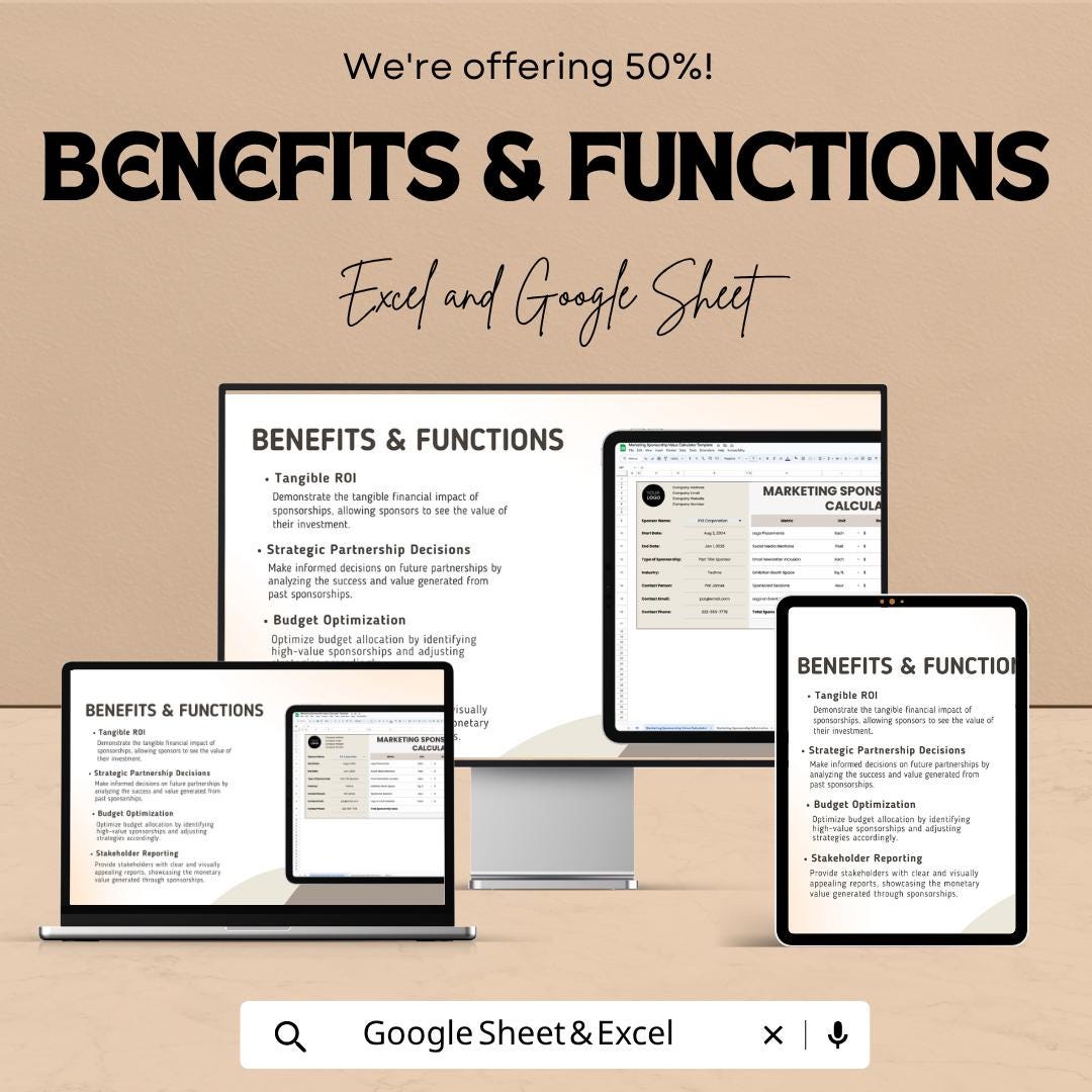 Marketing Sponsorship Value Calculator Template | Sponsorship ROI Calculator | Event Sponsorship Tracker | Marketing Analytics Sheet
