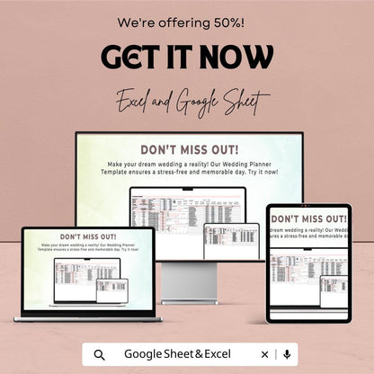 Wedding Planner Template - Ultimate Wedding Planning Sheet - Google Sheet - Organize Budget, Schedule & Tasks - Customizable Planner