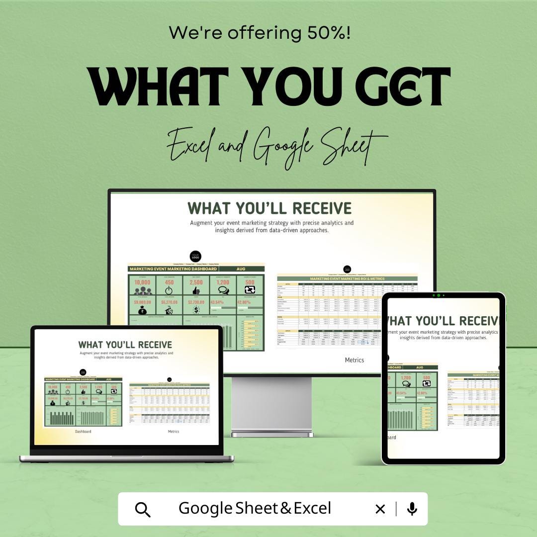 Marketing Event ROI & Metrics Dashboard Template | Event Marketing Tracker | KPI and Analytics Spreadsheet | Event Performance Dashboard