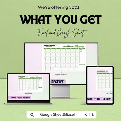 Kids Calendar Template | 2025 Calendar Sheet for Kids | Excel & Google Sheets | Customizable Kids Planner | Activity Tracker