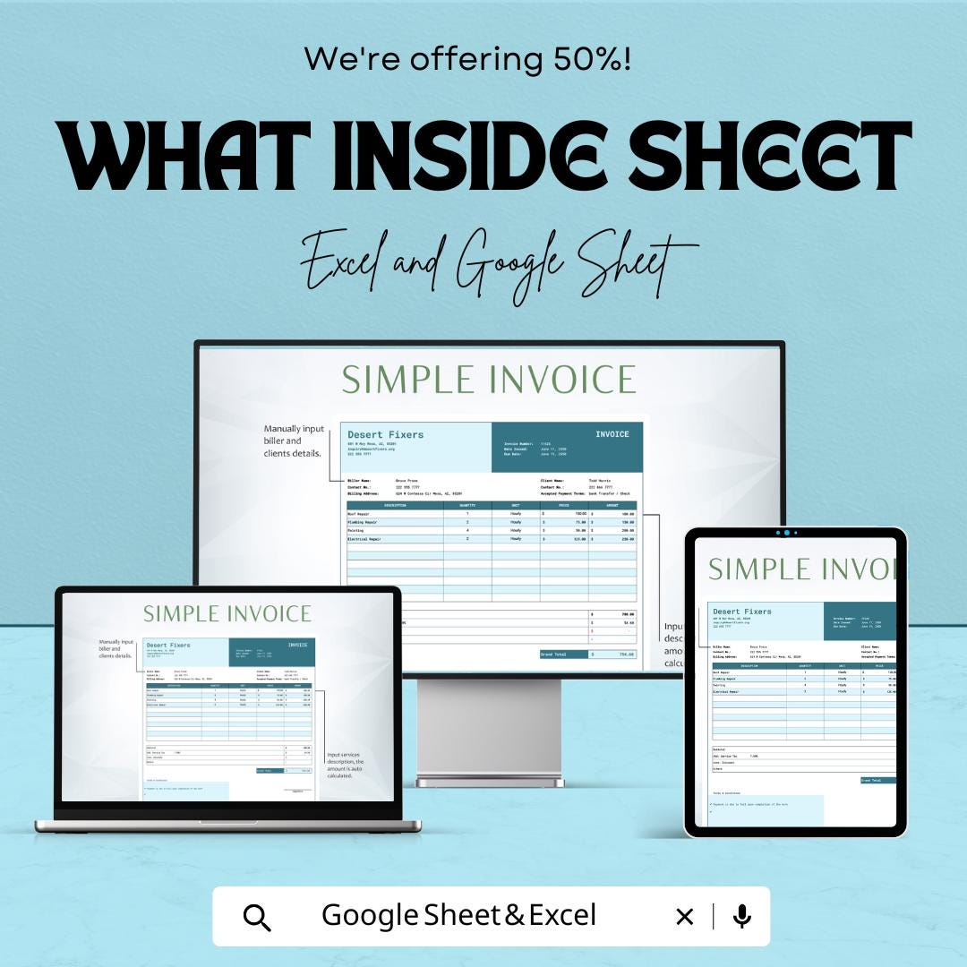 Simple Invoice Sheet | Excel & Google Sheets Template for Effortless Invoicing