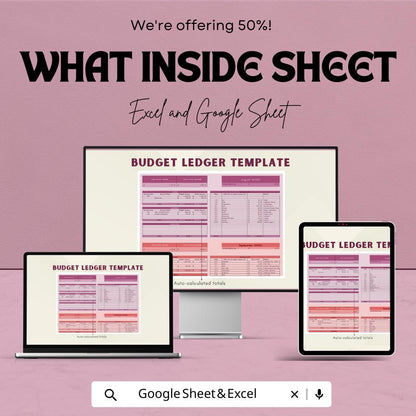 Budget Ledger Sheet - Excel & Google Sheets Template for Financial Tracking | Monthly Budget Planner, Expense Tracker, Budgeting Tool