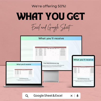 Pool Maintenance Log Template | Pool Cleaning Checklist Spreadsheet | Water Quality Tracker | Excel & Google Sheets | Pool Service Record