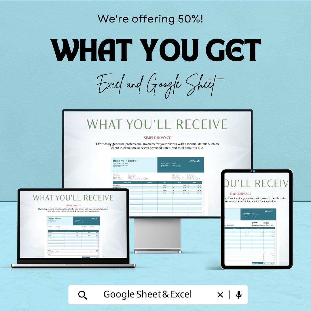 Simple Invoice Sheet | Excel & Google Sheets Template for Effortless Invoicing