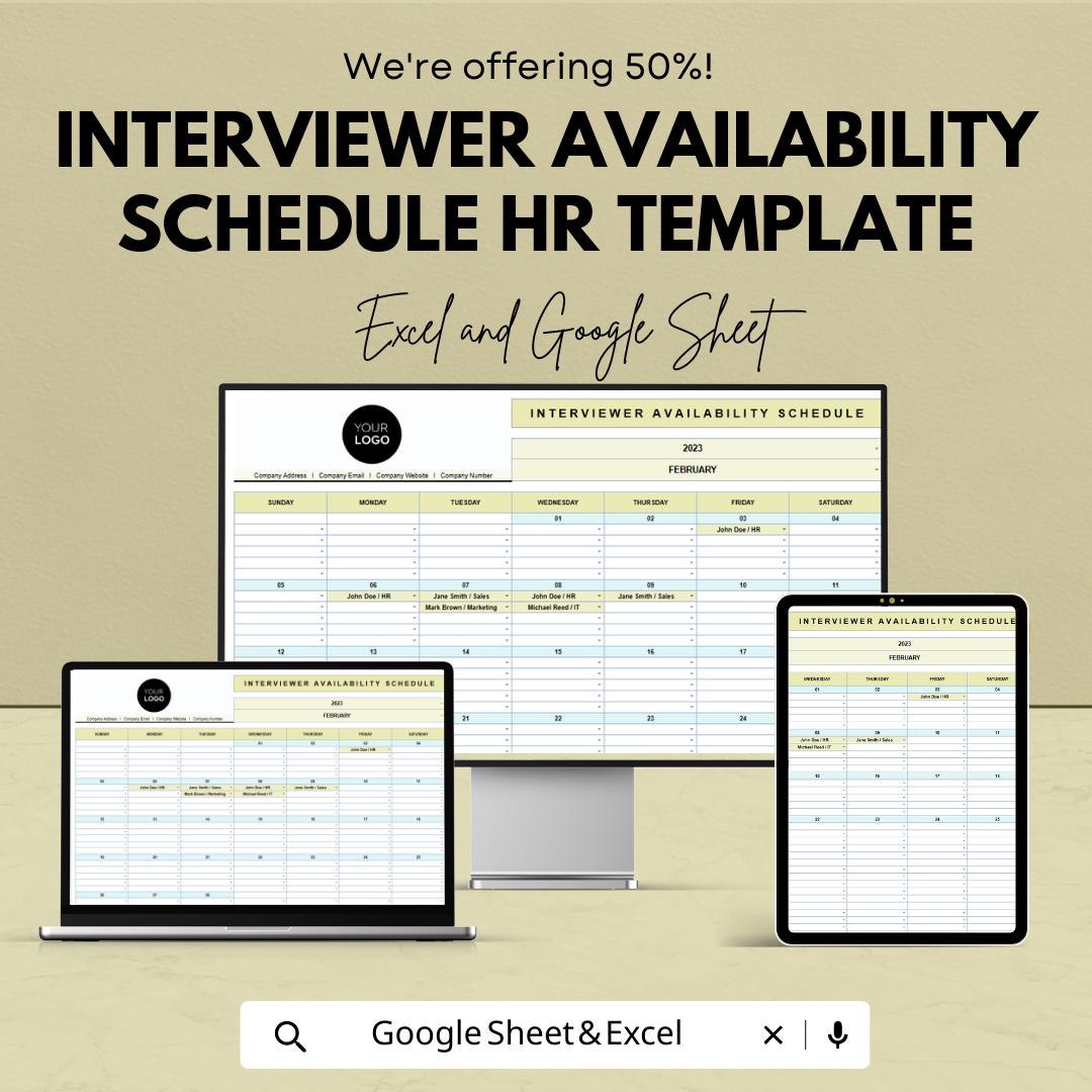 Interviewer Availability Schedule Template Excel | HR Interview Scheduling Template | Interview Calendar Planner | Hiring Schedule Tracker