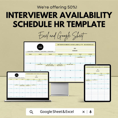 Interviewer Availability Schedule Template Excel | HR Interview Scheduling Template | Interview Calendar Planner | Hiring Schedule Tracker