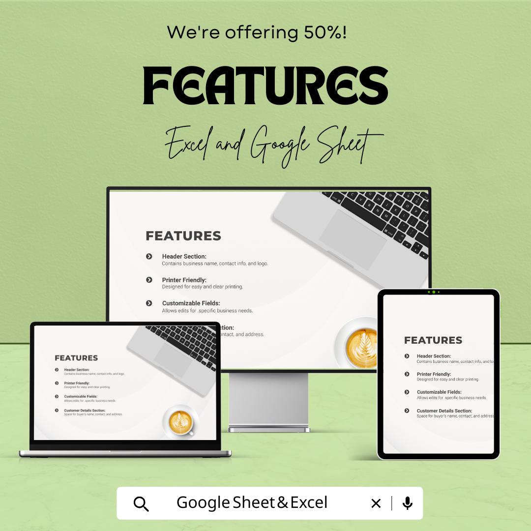 School Receipt Sheet - Excel & Google Sheets Template | Customizable Receipt for Tuition and Fees | Easy Invoice Management for Schools