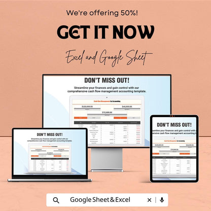 Cash Flow Management for Accounting | Excel & Google Sheet Template | 50% Off! | Financial Tracker