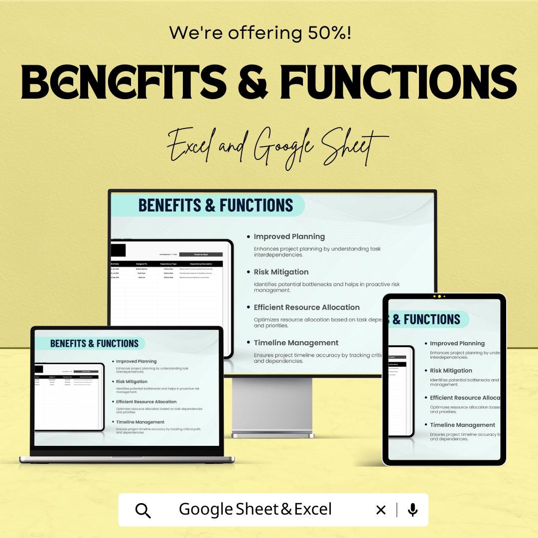 Project Dependency Tracker Template | Task Dependency Log | Project Management Spreadsheet | Excel & Google Sheets Planner