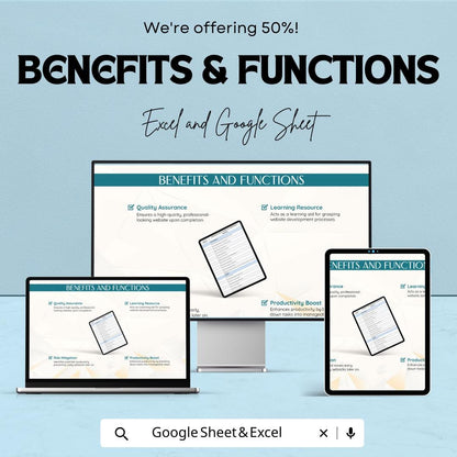 Checklist for Establishing a Website - Easy Website Setup Template for Business - Google Sheet & Excel