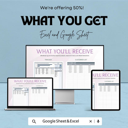Sales Return and Refund Tracker, Product Return Template, Refund Log Spreadsheet, Customer Return Tracker,