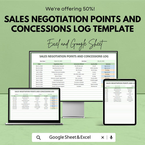 Sales Negotiation Points and Concessions Log Template | Negotiation Tracker | Deal Concessions Log | Sales Management Tool