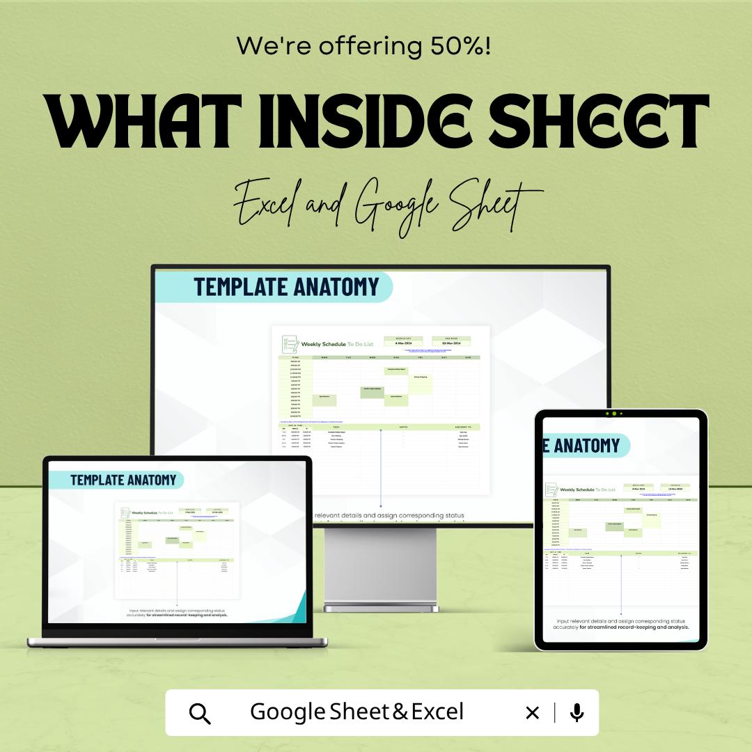 Weekly Schedule To Do List Template | Google Sheets Excel Planner | Weekly Planner Spreadsheet | Productivity Tracker |