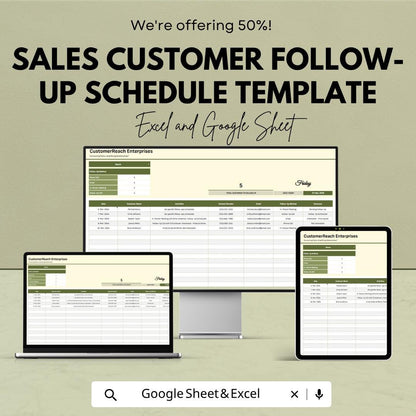 Sales Customer Follow Up Schedule Template | CRM Follow Up Tracker | Sales Pipeline Spreadsheet | Client Follow Up Sheet