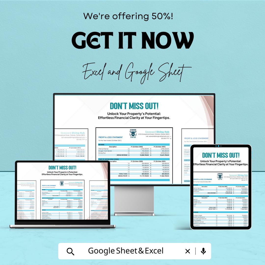 Rental Profit and Loss Template for Excel & Google Sheets | Property Income Expense Tracker | Real Estate PL Statement