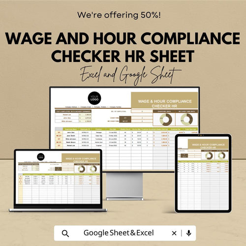 Wage and Hour Compliance Checker HR Sheet | Excel & Google Sheets | HR Time Tracker | Overtime Audit Template | Payroll Monitoring Log