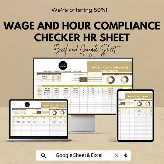 Wage and Hour Compliance Checker HR Sheet | Excel & Google Sheets | HR Time Tracker | Overtime Audit Template | Payroll Monitoring Log
