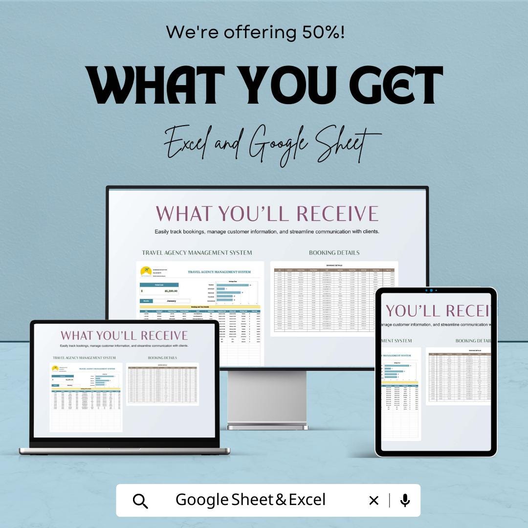 Travel Agency Management System Template | Booking Tracker Spreadsheet | Sheets Travel Business Dashboard | Tour Management Tool