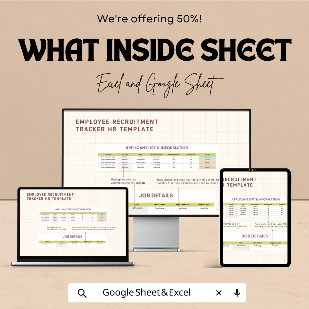 Employee Recruitment Tracker HR Template | Hiring Pipeline Tracker | Applicant Tracking Spreadsheet | Excel & Google Sheets