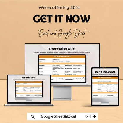 Bid Tabulation Template - Excel & Google Sheets | Vendor Comparison | Project Bid Analysis Tool