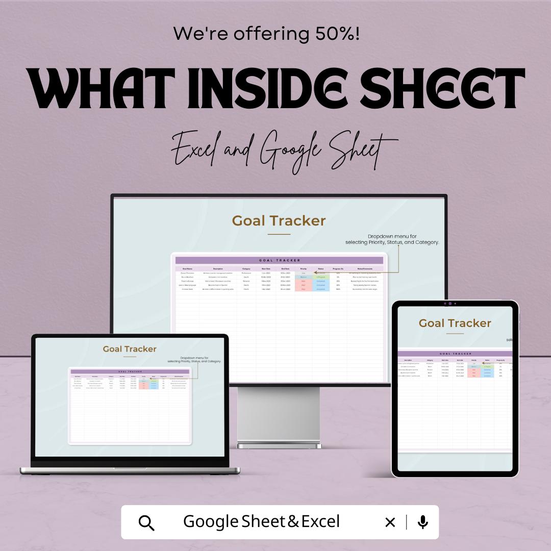 Goal Tracker Template - Excel and Google Sheets for Business Planning, Track Goals, Priorities & Status, Instant Download, Achieve Success