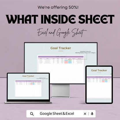 Goal Tracker Template - Excel and Google Sheets for Business Planning, Track Goals, Priorities & Status, Instant Download, Achieve Success