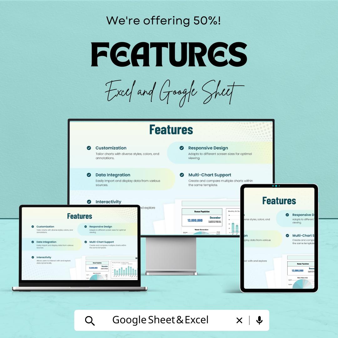 Data Chart Sheet for Excel & Google Sheets | Dynamic Dashboard | KPI Charts | Editable Spreadsheet | Data Visualization Template