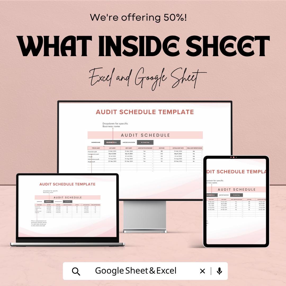 Internal Audit Schedule Template | Audit Tracker Spreadsheet | Compliance Planner | Audit Log Dashboard | Business Audit Tool
