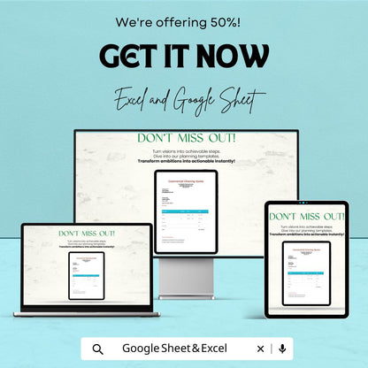Sample Quotation Template for Cleaning Services | Excel and Google Sheets | Cleaning Quote Format | Instant Download