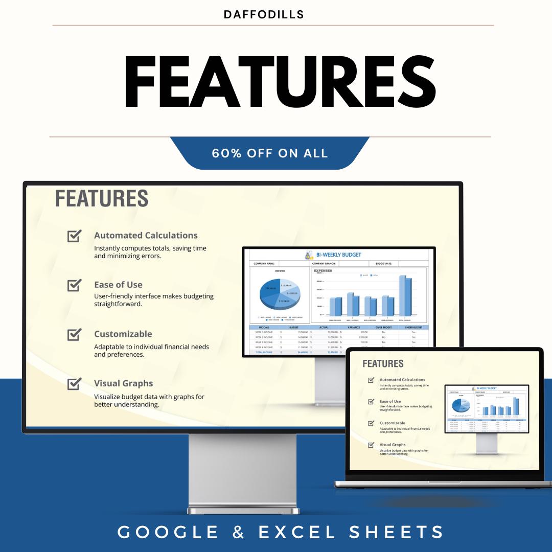 Bi-Weekly Budget Template, Biweekly Budget Planner, Expense Tracker Spreadsheet, Google Sheets Excel Budget