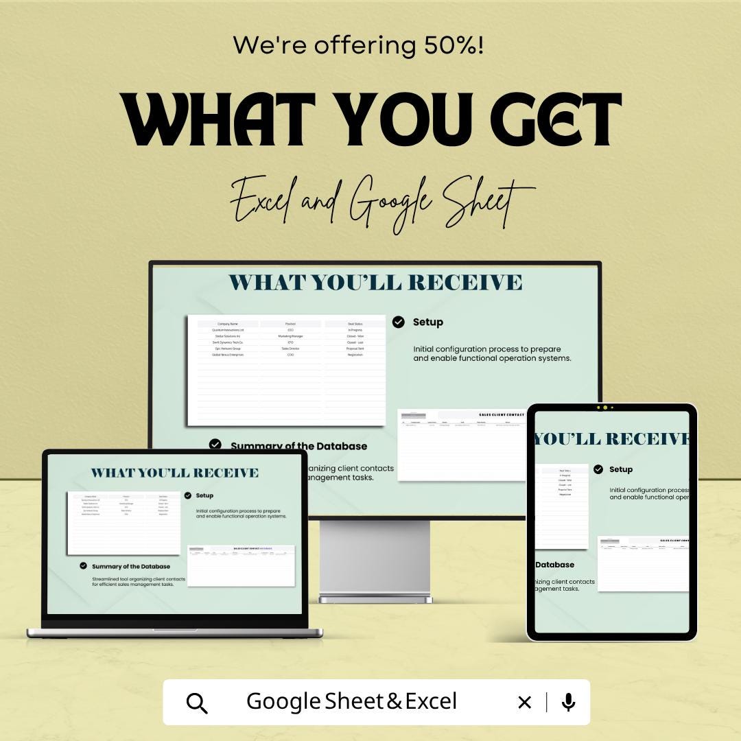 Sales Client Contact Database Template | CRM Contact Tracker Spreadsheet | Customer Management Sheet | Excel & Google Sheets |