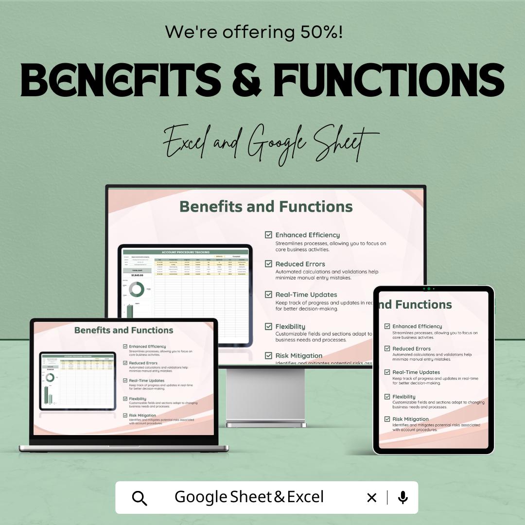 Account Procedure Tracking Sheet | Excel & Google Sheet Template | Task and Budget Tracker | Expense Log | Progress Tracking | 50% OFF!
