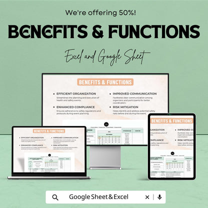 Health & Safety Awareness Event Planner Sheet | Google Sheet | Event Planning Template | Health Safety Management | Google Sheets and Excel