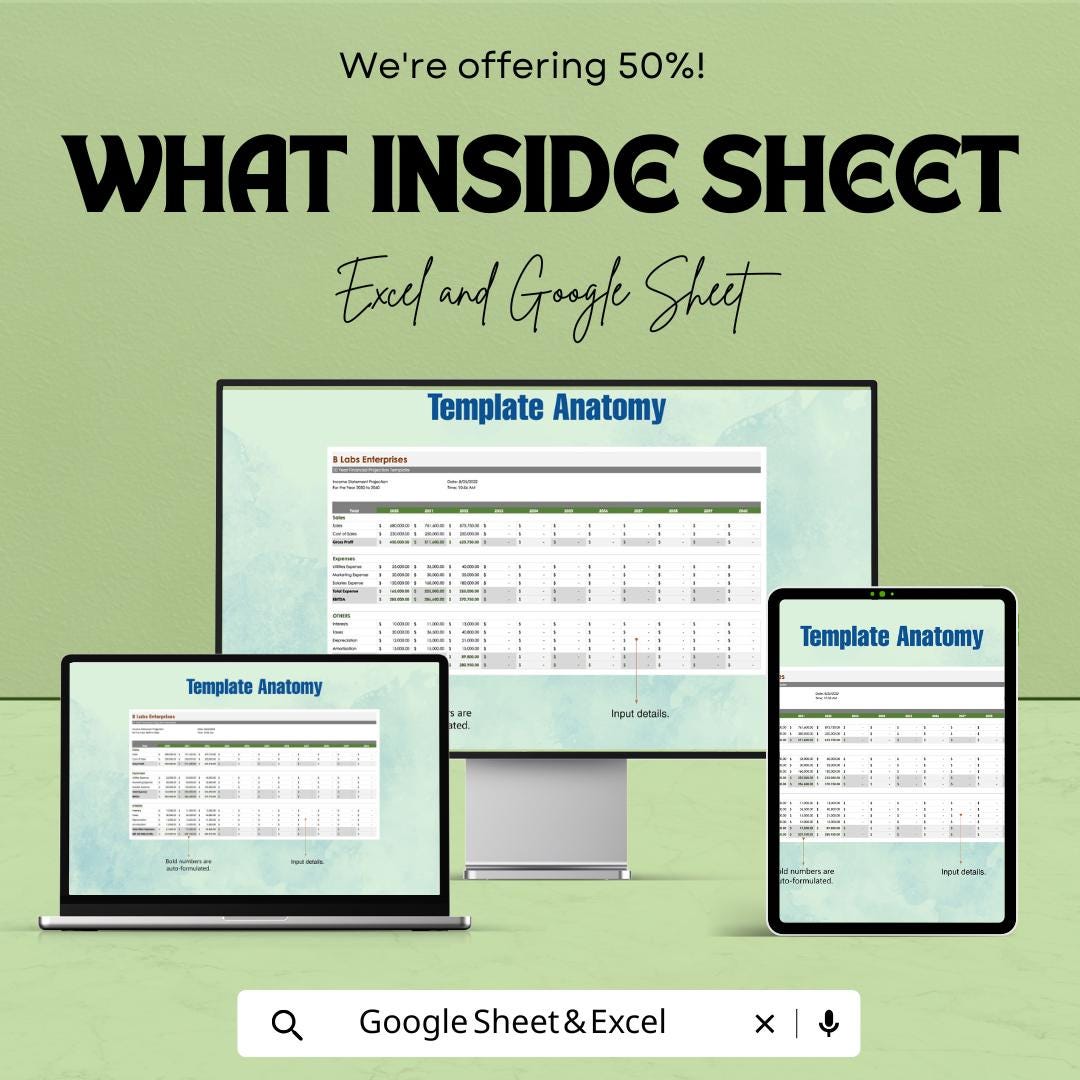 10 Year Financial Projections Template | Income Statement, Balance Sheet, Cash Flow Forecast | Business Finance Planner