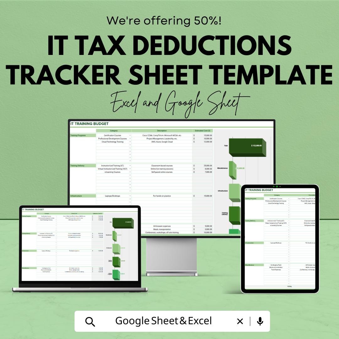 IT Training Budget Template, Excel & Google Sheets, Employee Training Planner, Corporate Budget Spreadsheet, IT Expense Tracker