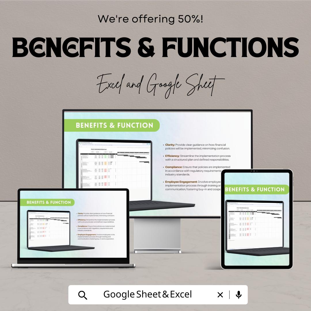 Financial Policy Implementation Plan Template | Excel & Google Sheets | Policy Action Plan, Compliance Planning, Strategy Framework