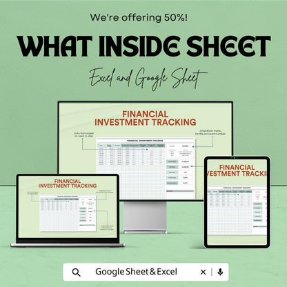 Financial Investment Tracking Template | Investment Log, Portfolio Tracker, Gain Loss Calculator, Finance Tracking Template