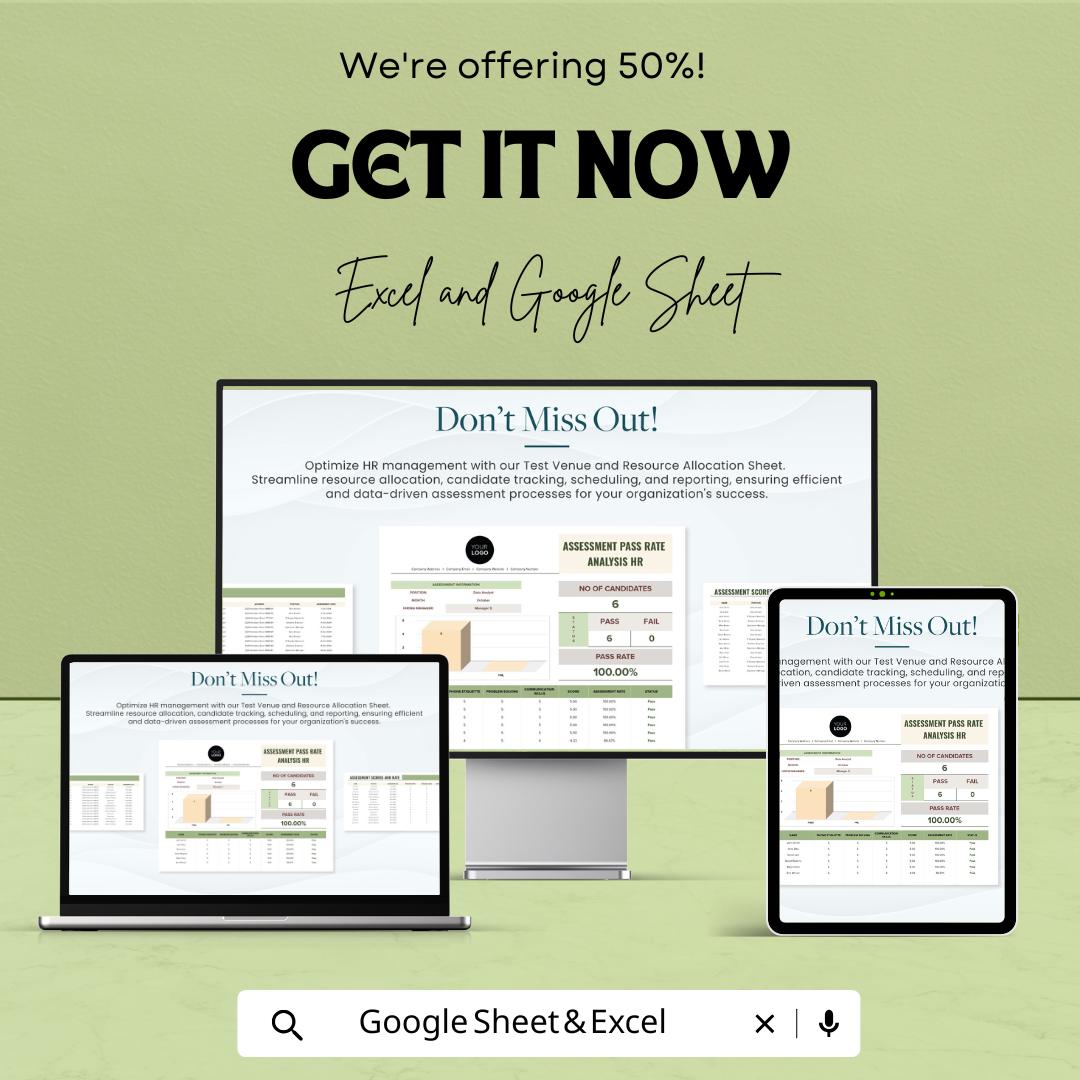 Assessment Pass Rate Analysis HR Template | Excel & Google Sheets HR Dashboard | Recruitment Evaluation Tracker | Hiring Metrics Spreadsheet