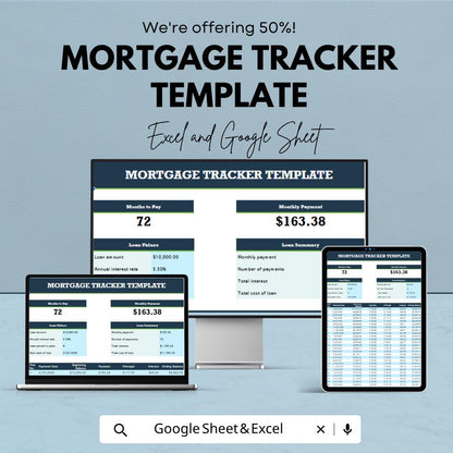 Mortgage Tracker Template | Loan Amortization Schedule | Home Loan Calculator | Payment Tracker Spreadsheet | Finance Planner
