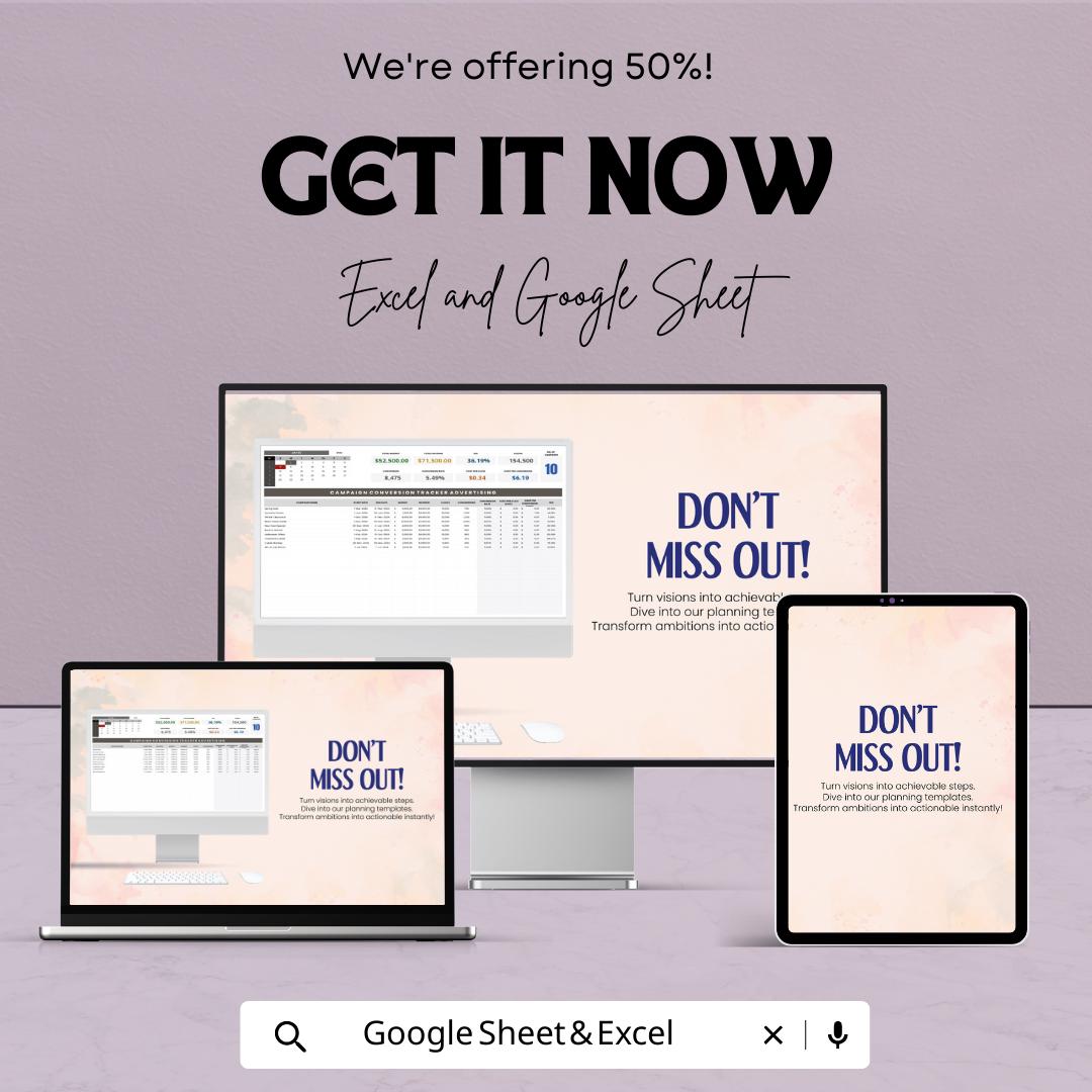 Campaign Conversion Tracker Template | Advertising ROI Tracker | Marketing Budget Spreadsheet | PPC Performance Dashboard